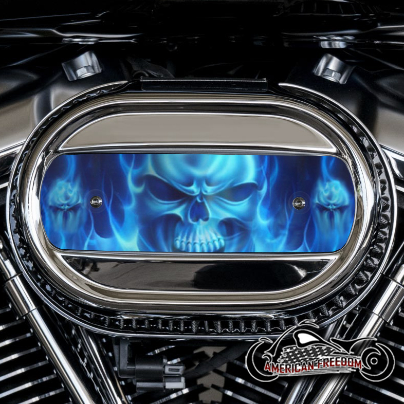 Harley Davidson M8 Ventilator Insert - Blue Flame Skull